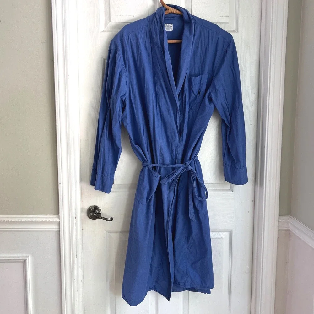 Polo Ralph Lauren Robe L/XL Mens Cotton Blue Pony Logo Loungewear Bathrobe